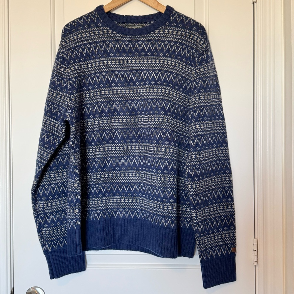 ROOTS Canada Men’s Cabin Wool Blend Chunky Knit Sweater Blue Grey XL